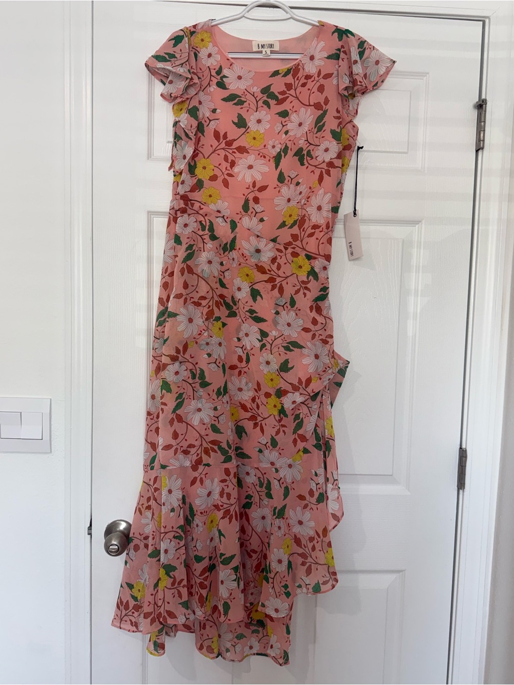 Nwt Womens Floral Pink Ruffled Maxi Dress